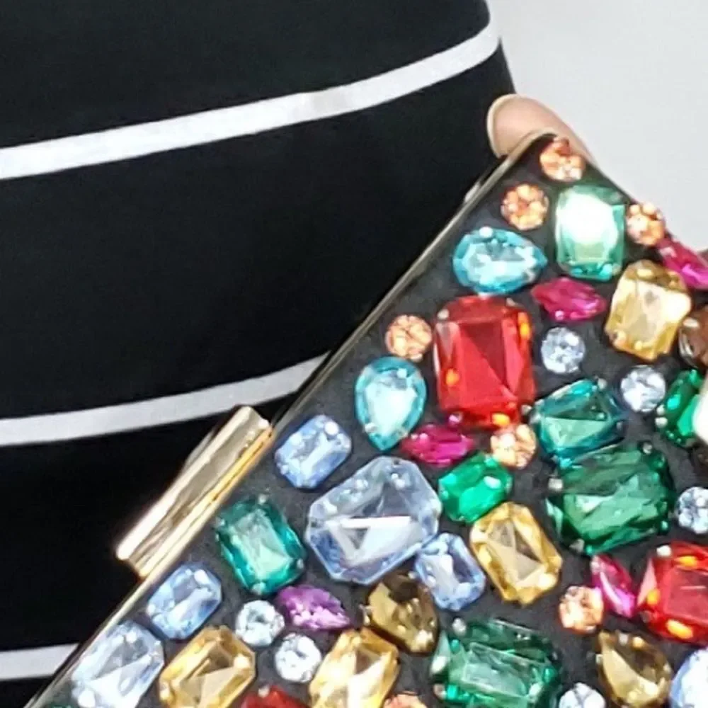 Multicolor Gemstone Clutch with Gold Chain